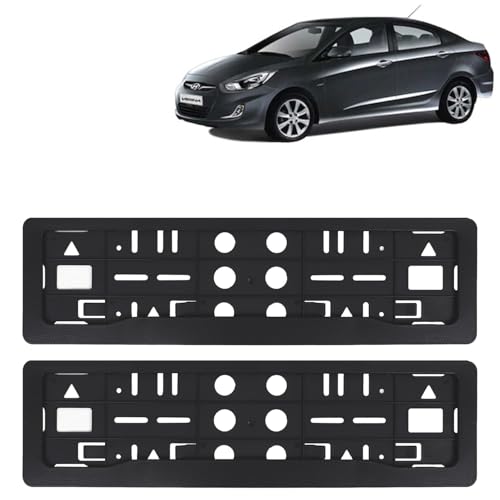 Image of KINGSWAY Verna Car Number Plate Frames for All 2006 to 2010 Models of Hyundai Car Registration Plate Holders, Black Licence Plate Covers (Front and Rear), Universal Size 51.5 x 14.5 cm