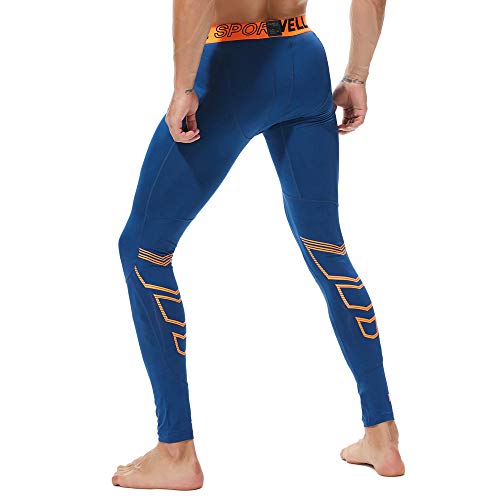 Hattfart Men\'s Compression Pants Base Layer Cool Dry Running Ankle Leggings Active Tights Blue