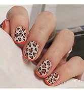 Cheetah Press on Nails Short Square Fake Nails Leopard Print Designs False Nails Red French Tip G...