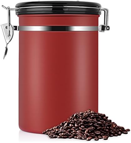 eecoo Coffee Container 624g Coffee Beans Canister Airtight Stainless Steel Vacuum Seal Storage Jar with Fresh Calendar, 1800ml Red