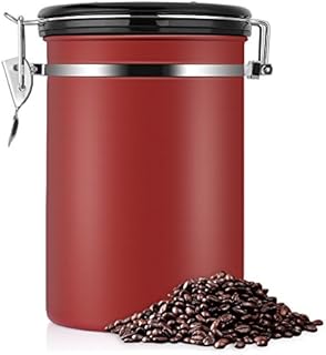 eecoo Coffee Container 624g Coffee Beans Canister Airtight Stainless Steel Vacuum Seal Storage Jar with Fresh Calendar, 1800ml Red