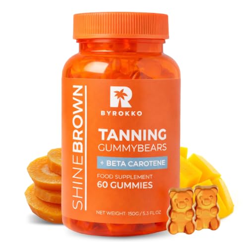 BYROKKO Shine Brown Beta-Carotin Tanning Gummies Vegane Bräunungsgummis für natürliche Bräune Nahrungsergänzung mit Vitamin A und C Fruchtiger Geschmack 1 Monat Vorrat