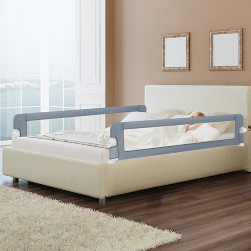 Image of BABY JOY Double Sided Bed Rail Guard, 2 Pack, Extra Long, Swing Down for Convertible Crib, Folding Baby Safety Bedrail for Kids Twin Full Size Queen King Mattress, Rails for Toddlers (Light Gray, 71 inch)