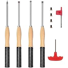 18.3" Full Size Carbide Tip Wood Lathe Turning Tool Kit, Lathe Roughing and Finishing Tool with Diamond Round Square Carbide Inserts for Woodturning 4pcs