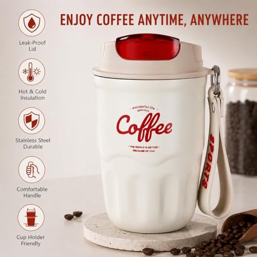 Image of Coffee Vacuum Flask, Portable Coffee Cup with Lid & Handle, Stainless Steel Water Bottle for Home, Office, and Outdoor Use, Insulated Travel Drinkware, Travel Coffee Mugs (1PC-A)