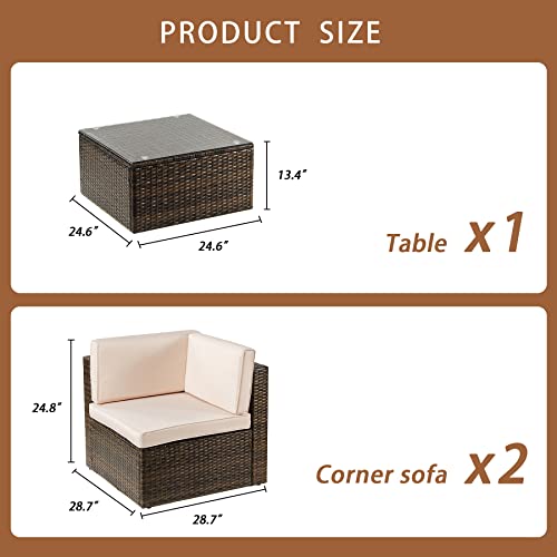 Balkonmöbel, Lounge Gartenmöbel Set Wetterfeste Polyrattan Sitzgruppe mit weich gepolsterten Kissen, inklusive Tisch mit… – Bild 3