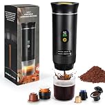 Nsyee 3-in-1 Portable Electric Espresso Machine, with LED Display, Self-Heating, USB-C, Electric Travel Coffee Maker, Compatible with Big&Small Capsules/Ground Coffee, For Camping, RV, Office, Black