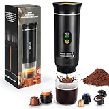 LAMA Portable Coffee Maker with LED Display, 3 In 1 Electric Travel Espresso Machine for 4-5 min Self-Heating, Large Capsules, Small Capsules, Ground Coffee for Camping, RV, Office, Home Black