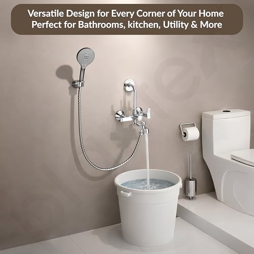 Image of Plantex Pure Brass 3-in-1 Wall Mixer with L-Bend Provision for Overhead and Hand Shower /Bathroom Mixer Tap with Brass Wall Flange & Teflon Tape /Wall Mixer for Bathroom - (Star, Chrome)