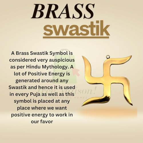 Image of Brass Swastik (卐) Sathiya Wall Hanging Yantra | 9 Inch Approx | Vastu Door Hanging for Najar Dosh|Weight-990 Gram Approx | Decorative Home Decor Symbol for Positive Vibes
