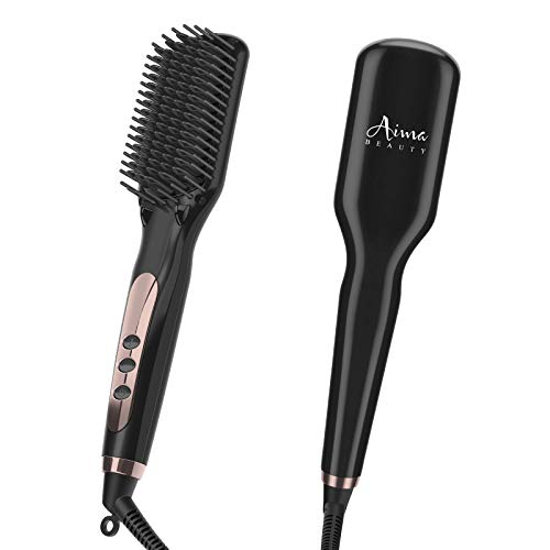 Ionic Hair Straightener Brush Electrical Heated Straightening Comb for Hair, 10 Heat Levels, LCD TEM Display,Professional Hair Care Brushes Set for Travel & Salon (Black)