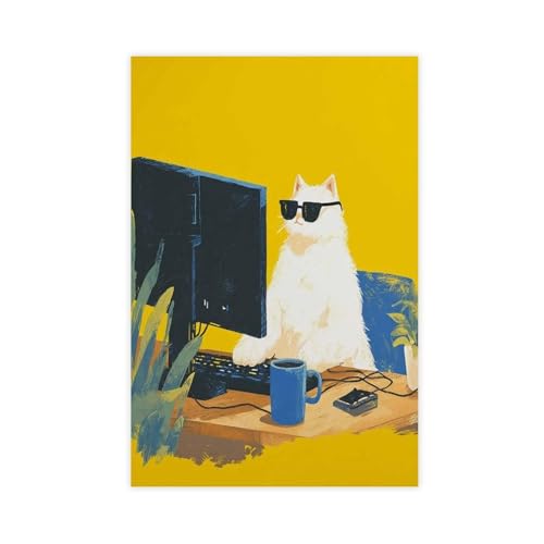 Impression sur toile chat sympa 61x91 cm pour decoration bureau salon