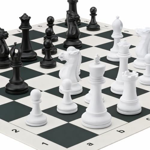 Image of SUPER TOY 10 inch Portable Chess & Checkers Set, 2 in 1 Travel Board Games for Kids and Adults, Folding Roll up Vinyl Chess Game Sets, 24 Checker Pieces, Tournament Thick Mousepad Mat (Black & White)