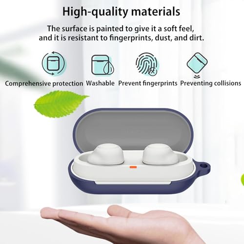 KANOYO Silicone Cover Compatible with Sony WF-C700N,Full Body Protection Case,Supports Wireless Charging,Shock Resistant with Sony WF-C700N Case,With Carabiner (Blue)