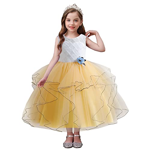 Vestidos largos de niña de flores en encaje amarillo para bodas de 3 a 4 años 1
