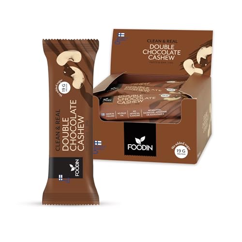 FOODIN Protein Riegel (12er-Pack), Clean & Real Double Chocolate Cashew - Low Carb, KETO, ohne Zuckerzusatz, glutenfrei, 34% Protein Schokoriegel