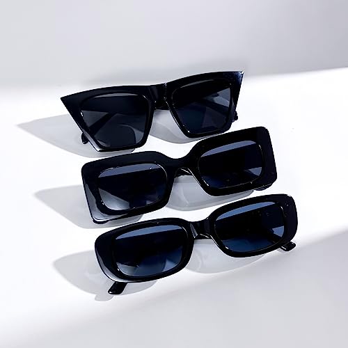 Pibupibu 3 Pack Heart/Rectangle/Crystal Oversized Sunglasses for Women Men, Trendy Retro Y2k Party Sunglasses Set3