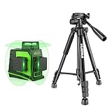 Huepar 3 x 360 Kreuzlinienlaser Grün mit 146 cm Stativ, 360 Grad 3D Linienlaser Umschaltbare Selbstnivellierenden Laser Level mit Pulsfunktion, USB-Ladeanschluss