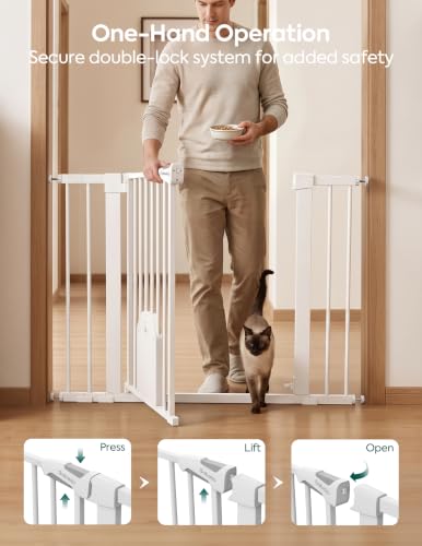 Image of Babelio Auto Close Dog Gate with Cat Door, CatPrivilege I, 29-43 inch