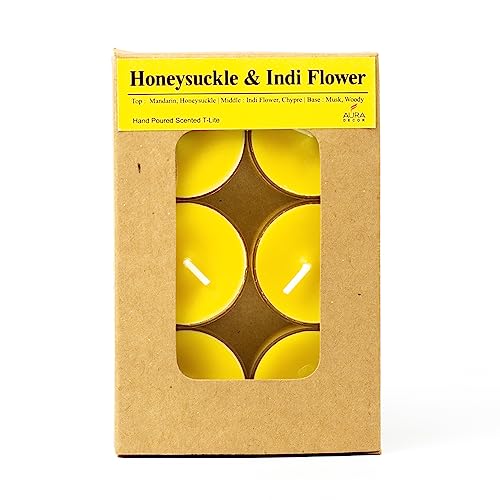 Image of AuraDecor Scented Soy Wax Acrylic Tealight Candle, Organic Luxury Aroma, Aromatic /Aromatherapy Candle || Long Lasting Burning Time (Pack of 1, Honeysuckle & Indi Flower)