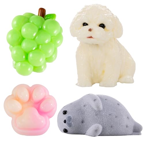 Image of taba Silicone Squishy Animal,Handmade taba Cute Squishy-Puppy, Seal, Cat Paw & Grape（4pcs）