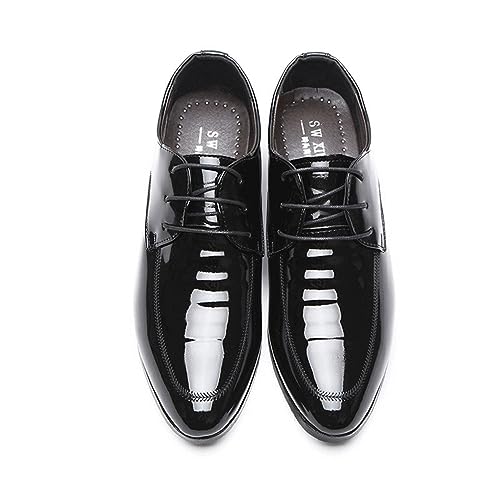 Mens Fashion Patent Leather Derby Shoes Lace Up Formal Business Shoes Pointed Toe Shiny Flat Office Dress Shoes4