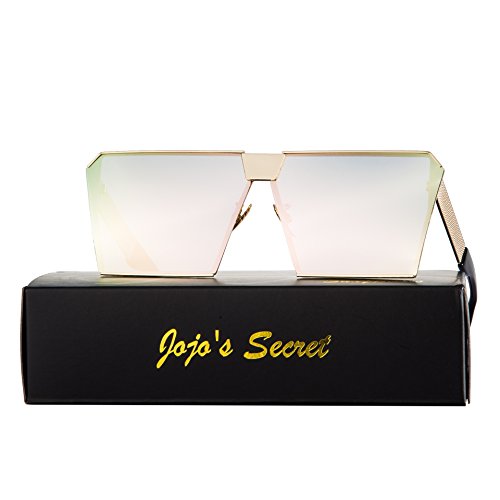 JOJO'S SECRET Oversized Square Sunglasses Metal Frame Flat Top Sunglasses JS009 (Gold/Transparent Red+Gold/Pink, 2.48)