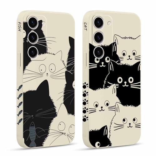Pnakqil 2 stück Handyhülle für Samsung Galaxy S23 5G 6,1", Hülle Katze Fisch Muster Aesthetic Interessant Design süß Äst...