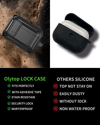 Image of Olytop for Airpods Pro 2 /1 Gen Case Cover with Lock (2019 /2022 /2023), Rugged Locking Case for Airpod Pro 2nd /1st Generation Shockproof Armor Protective Skin for Apple iPod Pro - Black
