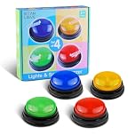 BEAN LIEVE Answer Buzzers for Quizzes, Fun Talking Button with 4 Personalized Sounds, Siren, Buzzer, Laser and Charge, Game Show Buzzers For Classroom & Home Game Play, Set of 4, Multicoloured