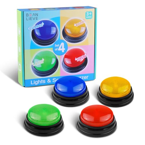 BEAN LIEVE Buzzer sonore et Lumineux pour enseigner avec Salle de Classe, Answer buzzers Blind Test (Lot de 4), Accessoires de Jeu télévisé, Cadeaux de...