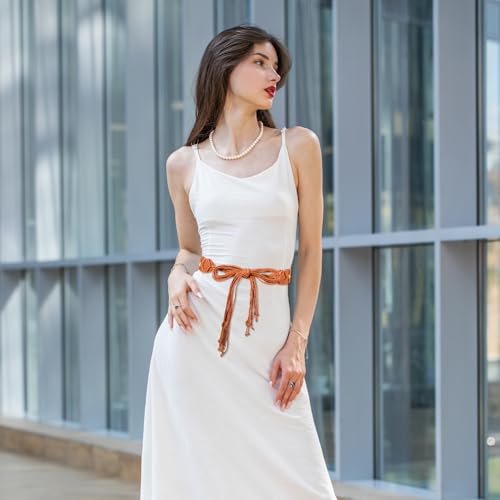 Boho Braided Belt for Women Fringe Tie Belt Vintage Hollow Brown Woven Waist Belts for Dresses2