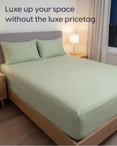 Image of Sleepy Town Split King Size Bed Sheets - 4 Piece - NO Flat Sheet Included - Split King Sheet Set - Soft, Comfy & Cooling - Easy Care - Wrinkle Free - Brushed Microfiber Bed Sheets (Light Sage Green)
