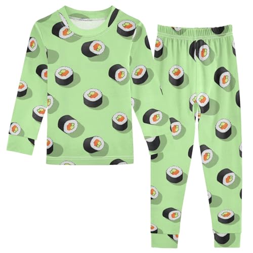 Pajama Sets Long Sleeve Sushi Rolls Green Background Soft Comfy Sleepwear 2 Piece PJS 3-8T