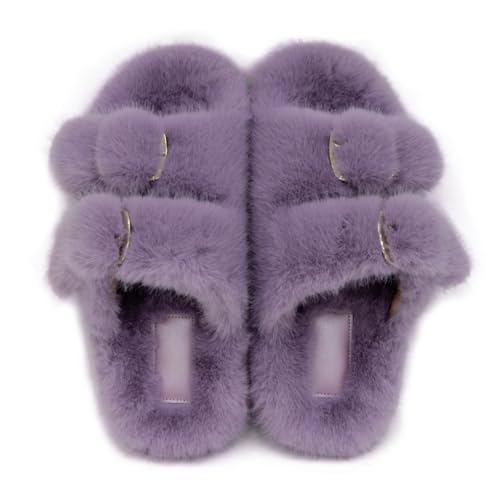 Women's Fluffy Faux Fur Slippers Shoes for Women Sandals Comfy Open Toe Flats Fuzzy Slippers Women Indoor and Outdoor Slides