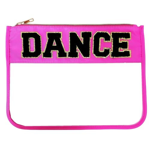 Clear Dance Bag - Chenille Letter Makeup Pouch, Preppy Gifts for Dance Teachers and Competitions, Cosmetic Toiletry Zipper Accessories for Women and Girls