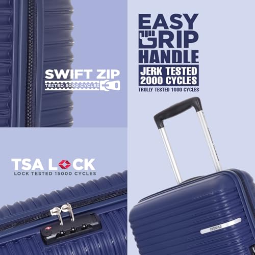 Image of American Tourister Liftoff+ | Small Size Cabin Trolley Bag (55 cm) for Travel | 360 8 Wheel Travel Luggage | Hard Case Polypropylene (PP) Suitcase | Mounted TSA Lock | Midnight Blue
