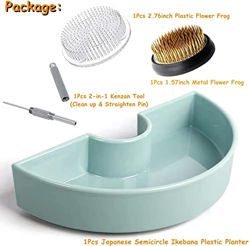 Japanese Ikebana Flower Frog Kit Semicircle Flower Arrangement Container With Metal Floral Frog,Plastic Kenzan,Needle Straightening Tool #TOP6