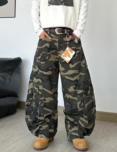 QGRSWBC Baggy Camo Pants Men Y2k Vintage Loose Skater Denim Pants Wide Leg Hip Hop Streetwear Cargo Pants — view 4