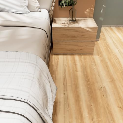 auxua Wood Grain Peel and Stick Floor Tiles – 11.8” Width, Full Roll Length of 118\" – Versatile Design for Any Space, Yellow Self Adhesive Vinyl Flooring, Waterproof and Non-Slip Features