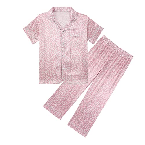 Girl Kid Summer Silk 𝐏ajamas Set Short Sleeve Button Down Shirts Tops Pants Satin 𝐏js Loung𝐞wear Trendy Preppy Outfits