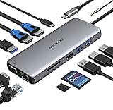 Station d'accueil USB C Double Moniteur HDMI pour HP Dell, multiport USB C Hub Thunderbolt 3/4 Dock Triple Moniteur avec 2 HDMI, VGA, Ethernet, 3 USB 3.1 Gen 2, 2 Ports USB 2.0, 100 W PD, Audio
