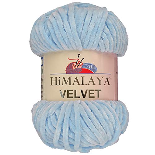 Marriner Himalaya Velvet Super Chunky Yarn with 100% Polyester 14/16 Ply for Knitting and Crochet - Vegan Friendly and Hypoallergenic (Sky 100g Single Ball)