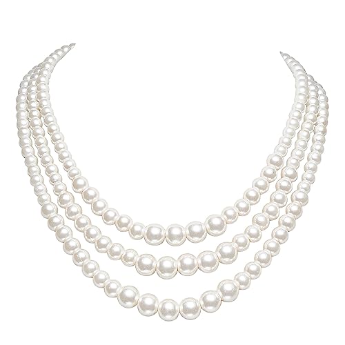 BABEYOND Round Imitation Pearl Necklace Vintage Multi Strands Necklace 20s Flapper Necklace for Party