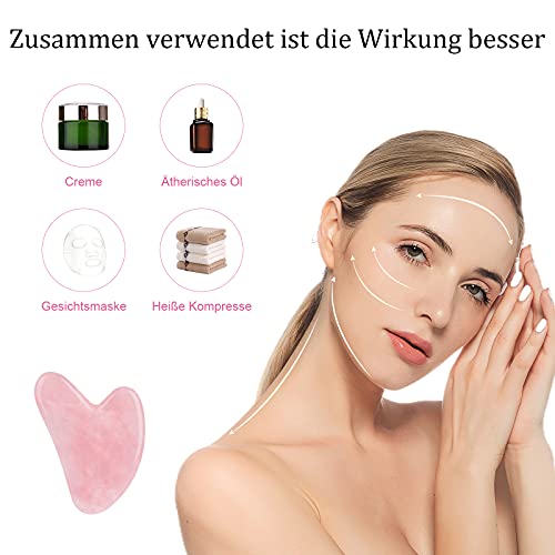 Bounabay® Rosenquarz Gua Sha Massagewerkzeug, 100% Natürliches Jadestein Gesichtspflegewerkzeug, Gesichts Gua Sha zum Abnehmen und Straffen Rosa Kristallherzform, GRATIS Samtbeutel - Image 3