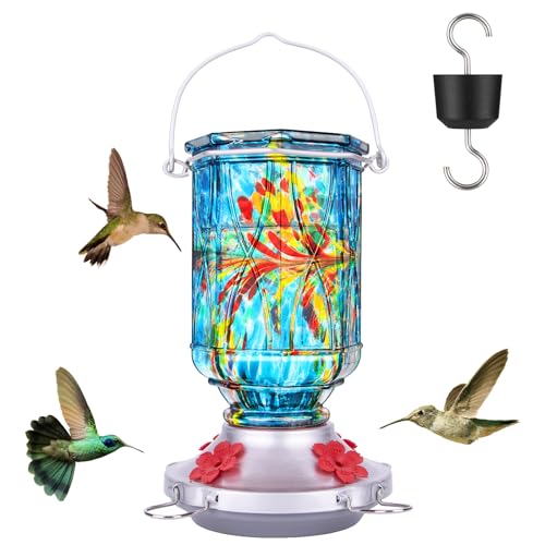 Hummingbird Feeders for Outdoors with Ant Moat, Hand Blown Glass ...