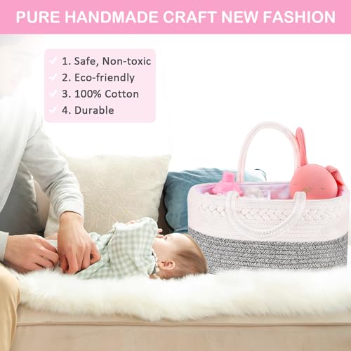 image for ABenkle Diaper Caddy Organizer, Boho Rustic Cotton Rope Nursery Baby B