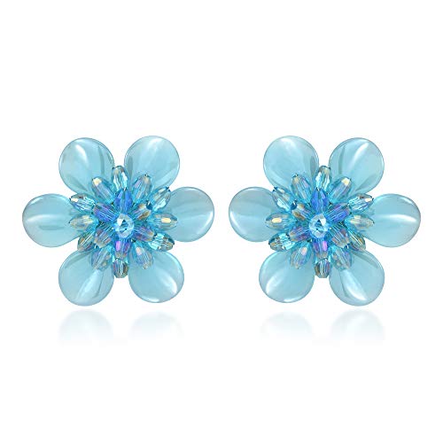Aeravida Gorgeous Flowers In Shimmering Shades Of Light Blue Crystal Bead Cluster Clip-On Floral Earrings For Unique Nature Inspired Fashion Accessories With A Colorful Floral Vibe #TOP11