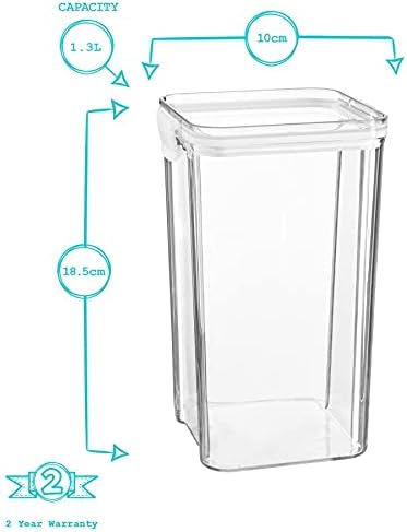 Argon Tableware 4 Piece Airtight Food Storage Stackable Container Set - 2 Sizes - Plastic Kitchen Storage Jars With Lids Pantry Organiser Solution - Clip Lid - White