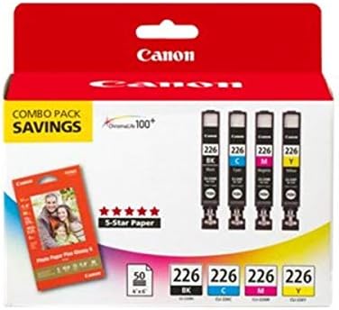 Canon CLI226 Color Pack with Photo Paper 50 Sheets Compatible to iP4820, MG5220, MG5120, MG6120, MG8120, MX882, iX6520, iP4920, MG5320, MG6220, MG8220, MX892